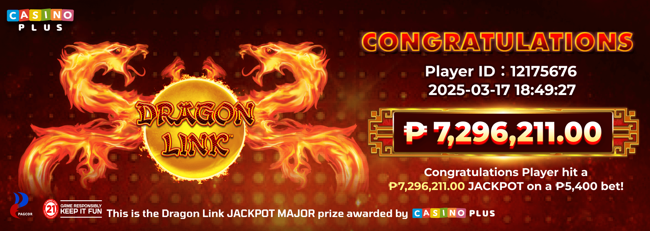 Congratulations! ₱7.29M Dragon Link Jackpots!