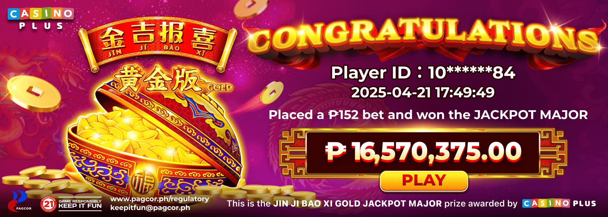 Congratulations Player Hit JJBX Gold Jackpot Major