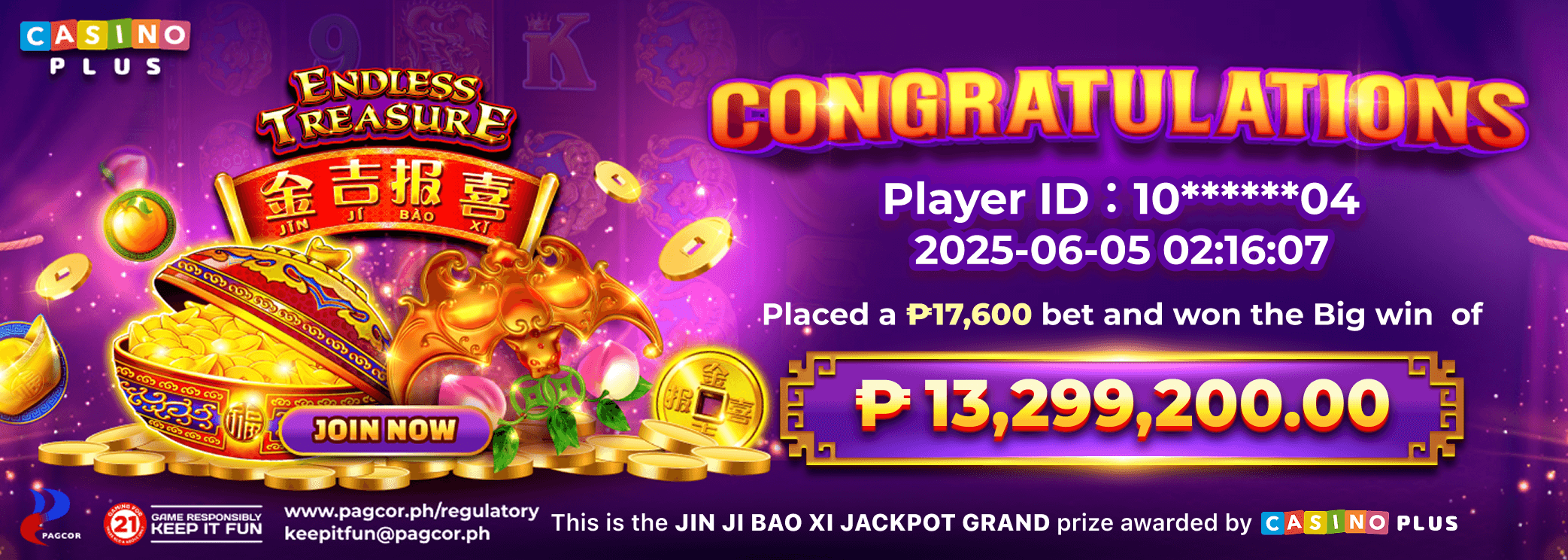 Congratulations Player Hit Jin Ji Bao XI Big Win