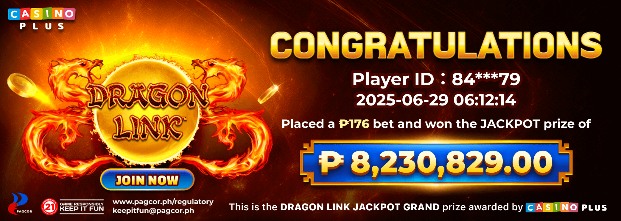 Congratulations Player Hit Dragon Link Major Jackpot