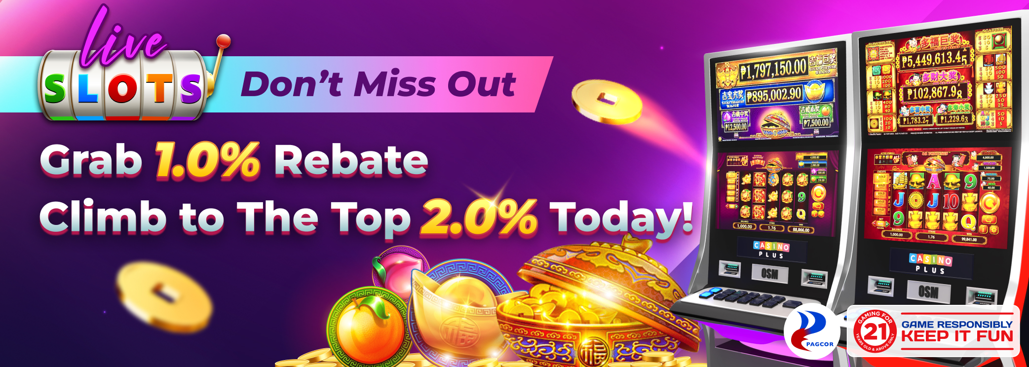 Live Slots Up To 2.0% Rebate